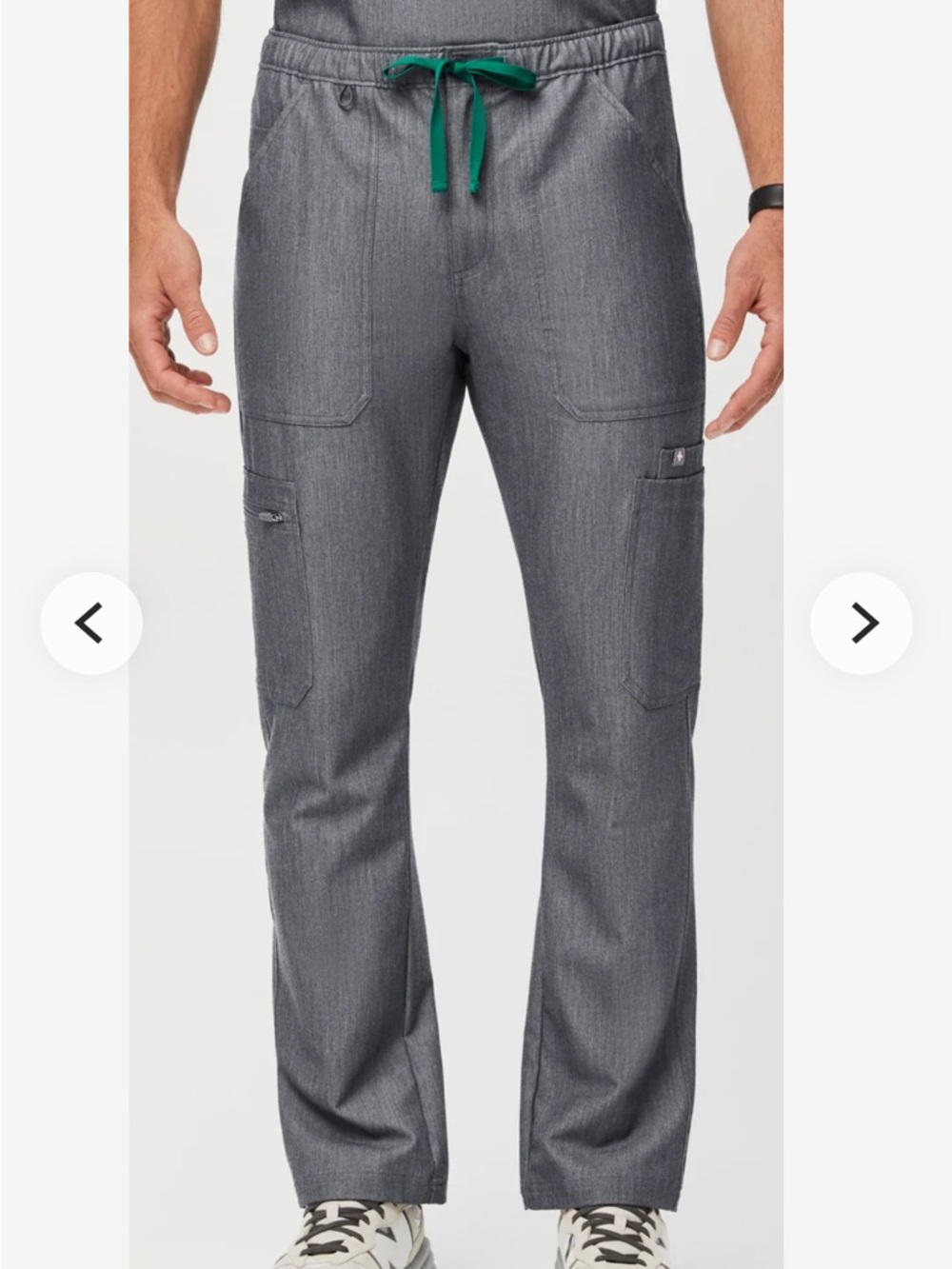 Figs Men’s Gray Cargo Scrub Pants with Green Drawstring